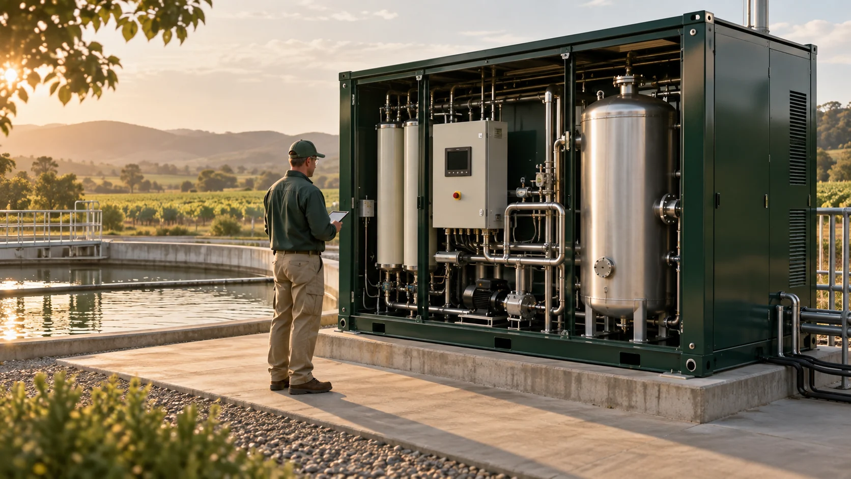 Kapalı tank ve kontrol ekipmanlarıyla temsili aktif oksijen proses sistemi